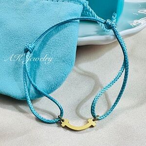 💎Blue Cord Gold Charm Bracelet Color String Adjustable Slide Smile